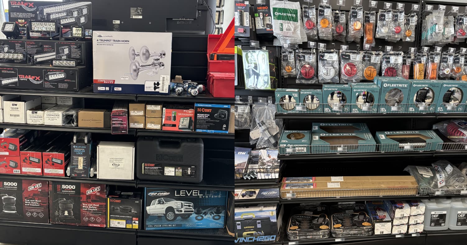 Truck parts on a shelf